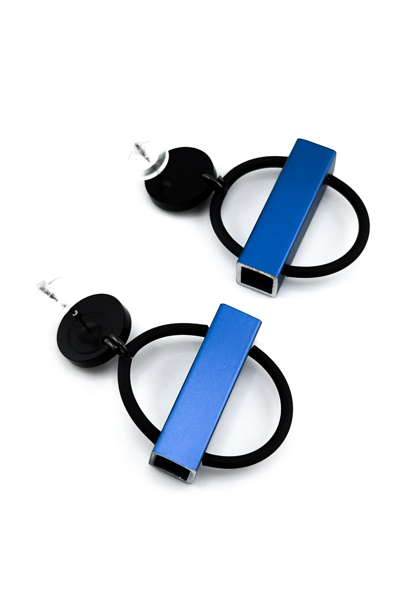 Mini Circle Square Earrings Blue