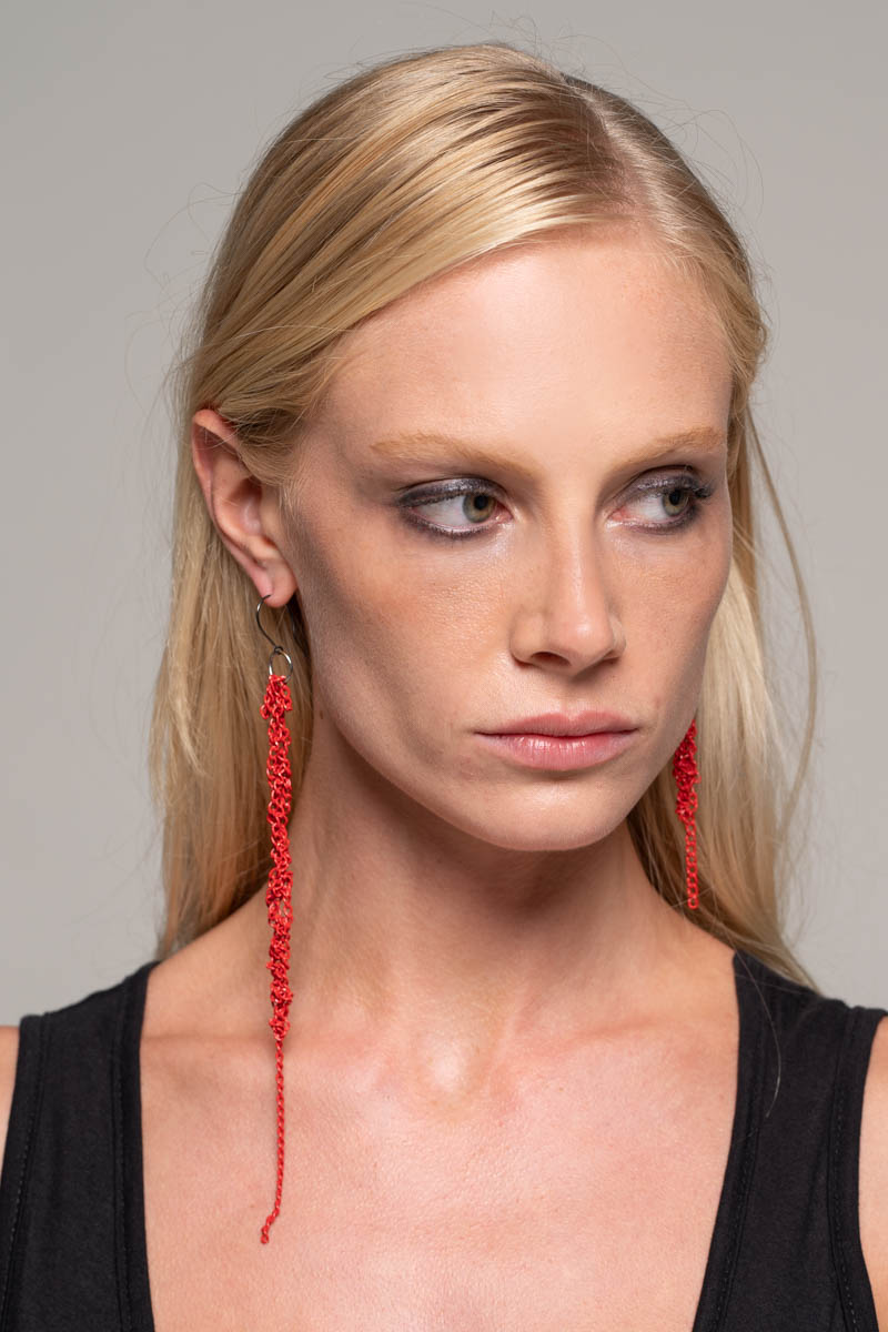 Tangle Chain Earrings Red