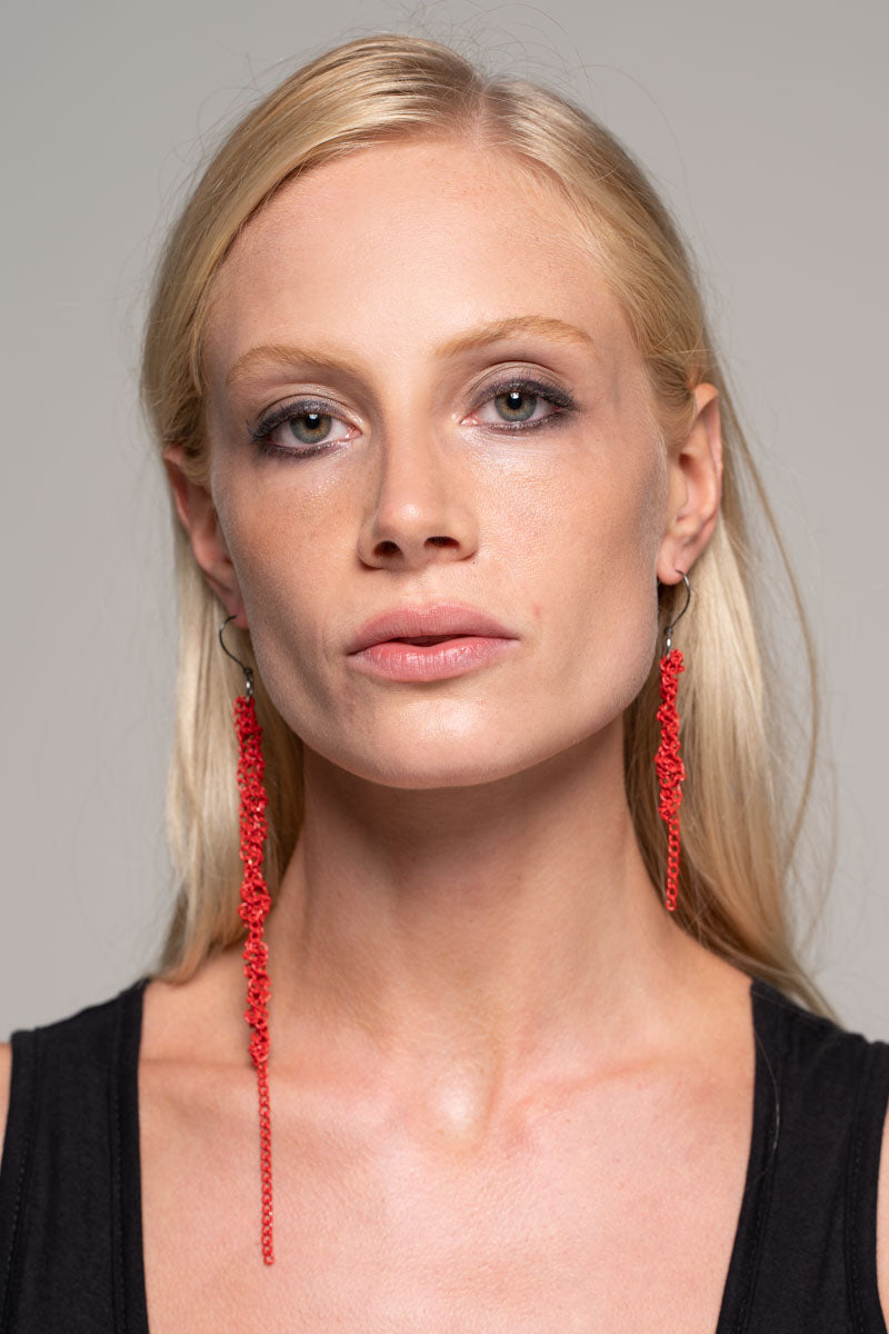 Tangle Chain Earrings Red