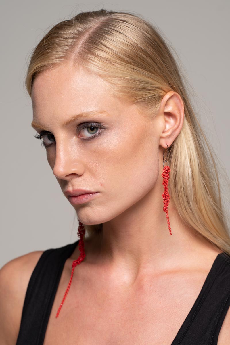 Tangle Chain Earrings Red