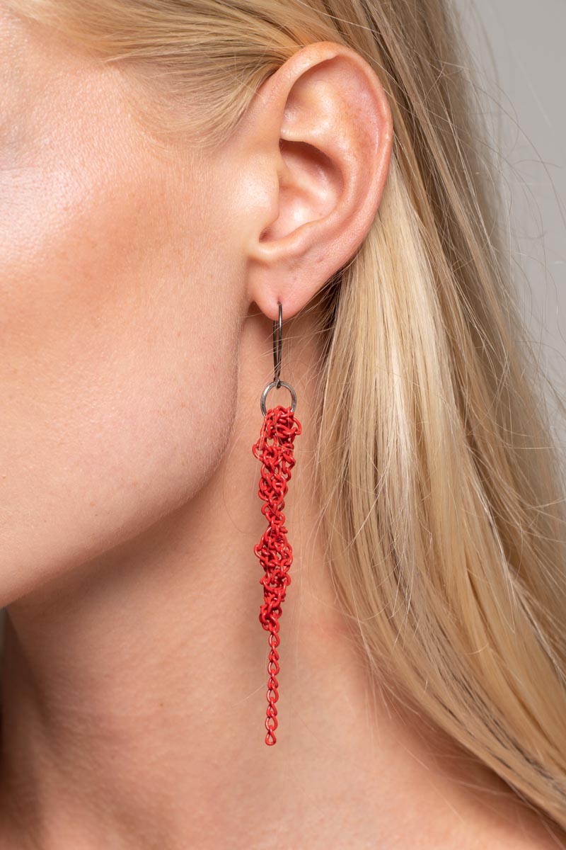 Tangle Chain Earrings Red