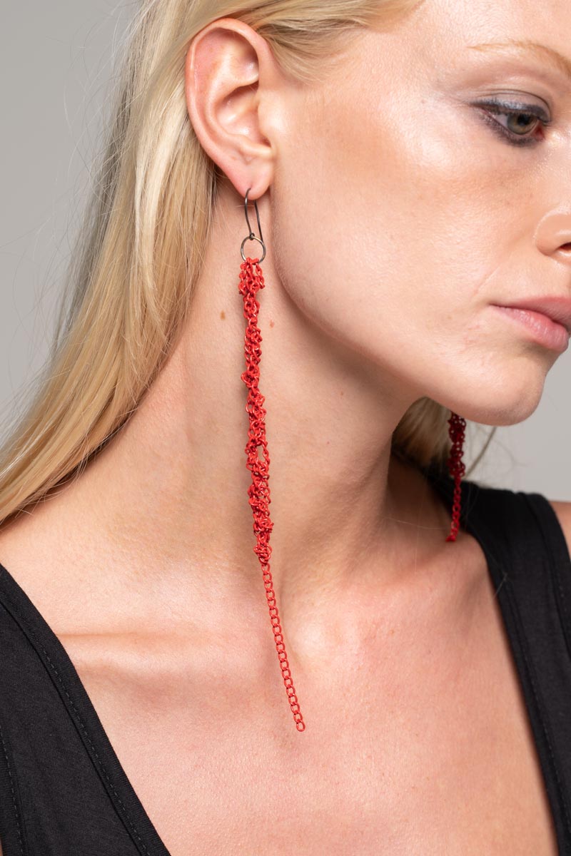 Tangle Chain Earrings Red