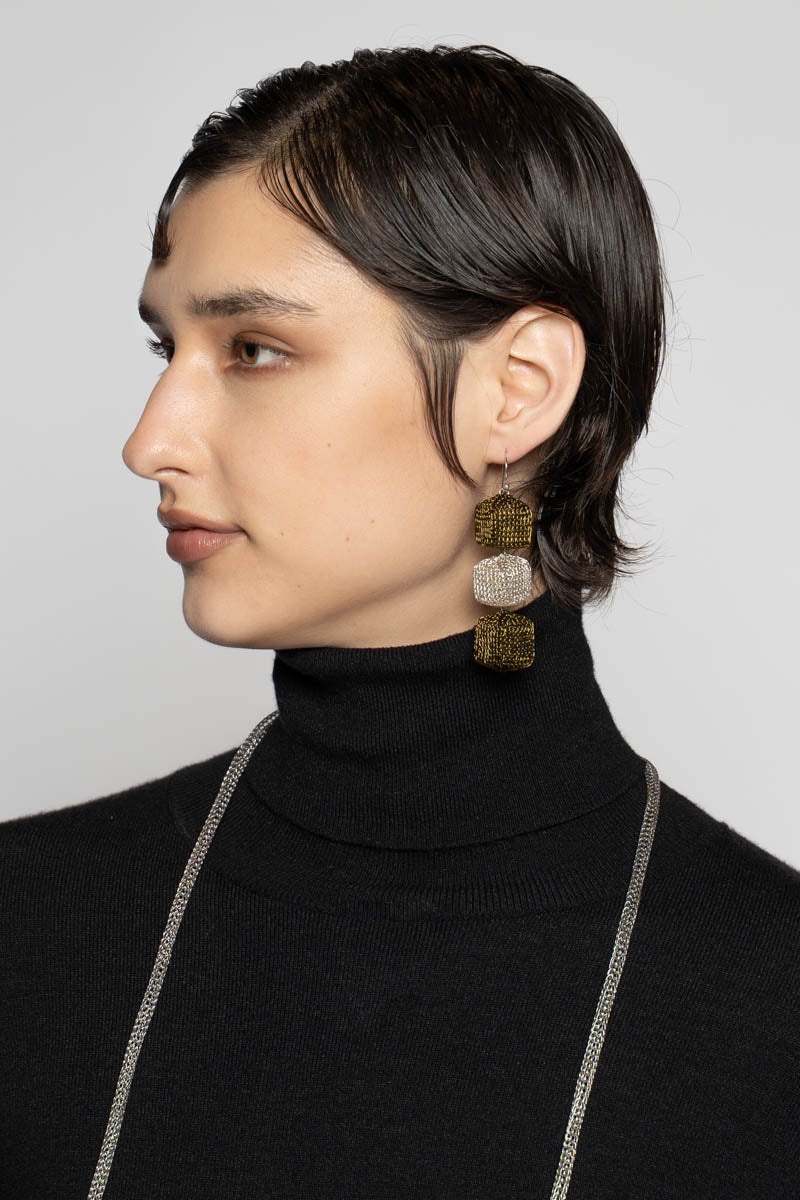 Triple Cube Earrings Slv/Antq