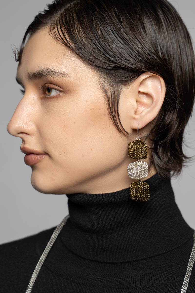 Triple Cube Earrings Slv/Antq