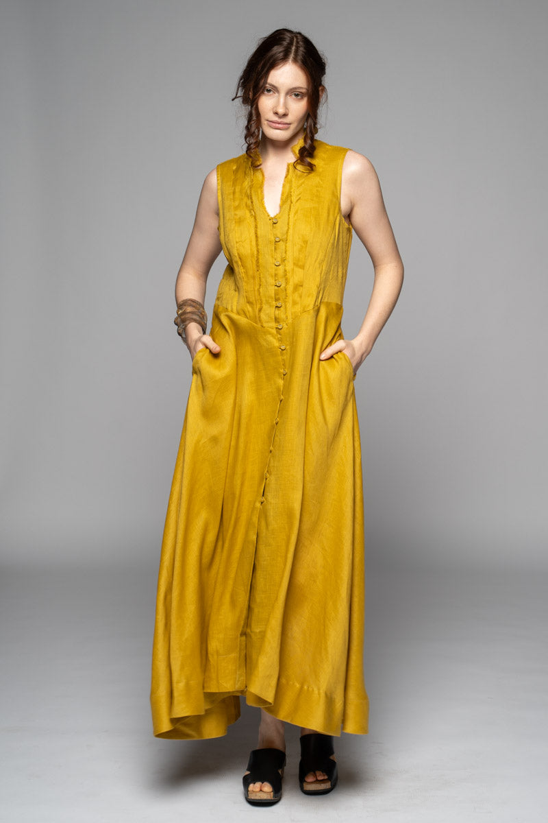 Asuka Tuck Dress Chartreuse