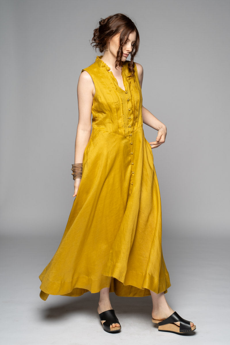 Asuka Tuck Dress Chartreuse