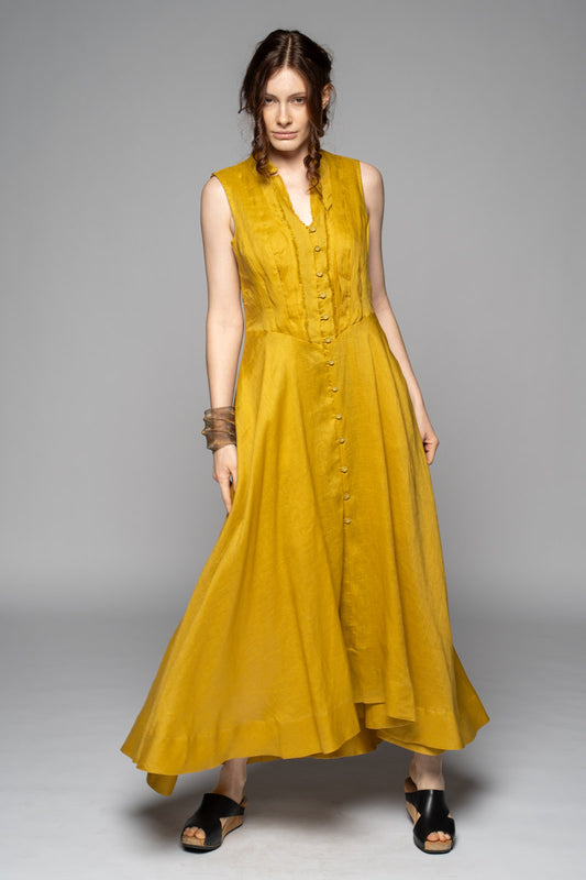 Asuka Tuck Dress Chartreuse