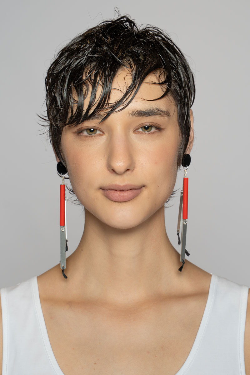 Thin Tube Drop Earring Red