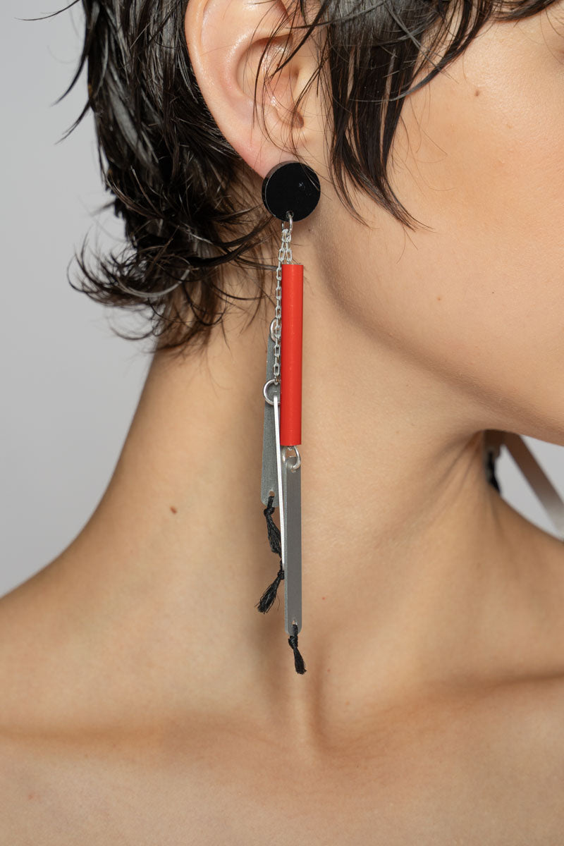 Thin Tube Drop Earring Red