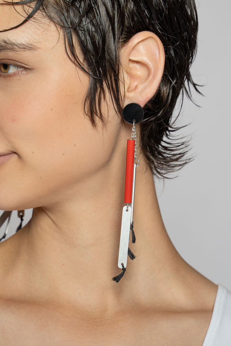 Thin Tube Drop Earring Red