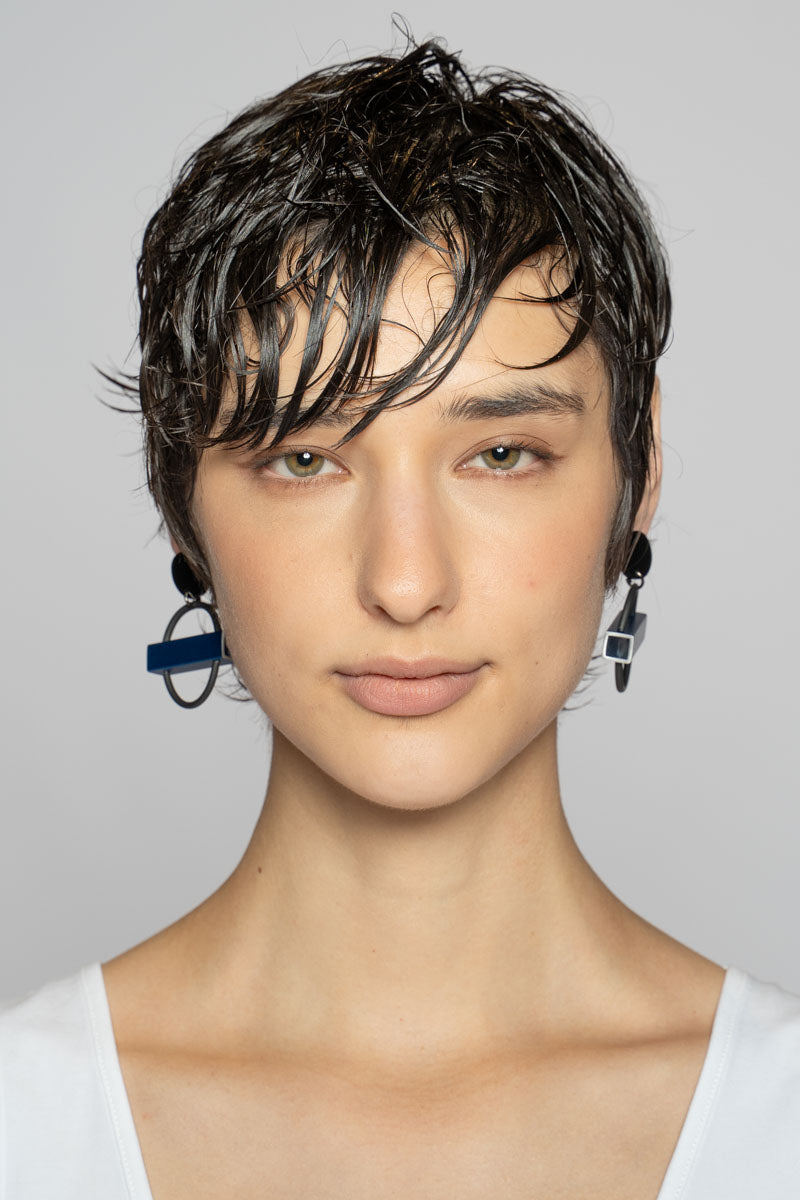 Mini Circle Square Earrings Blue