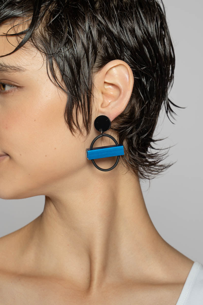 Mini Circle Square Earrings Blue