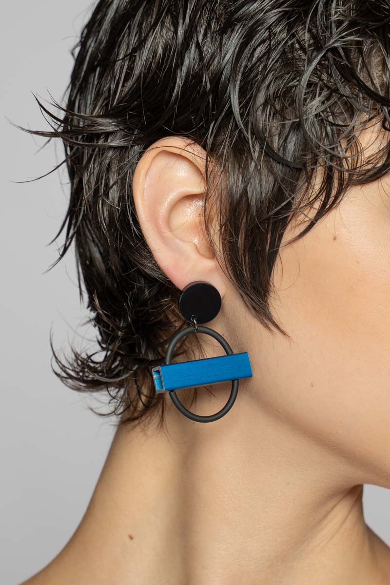 Mini Circle Square Earrings Blue