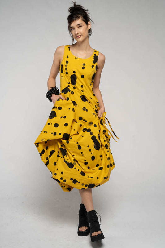 Oka Dot Dress Mustard