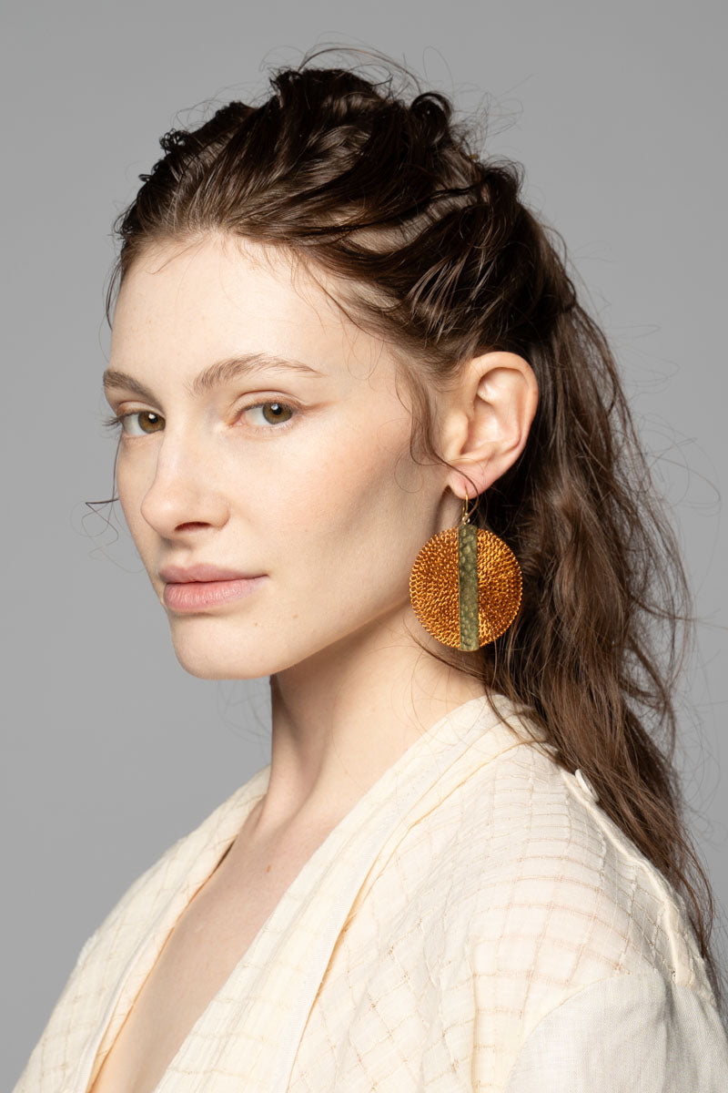 Vertical Earrings Orange Copper