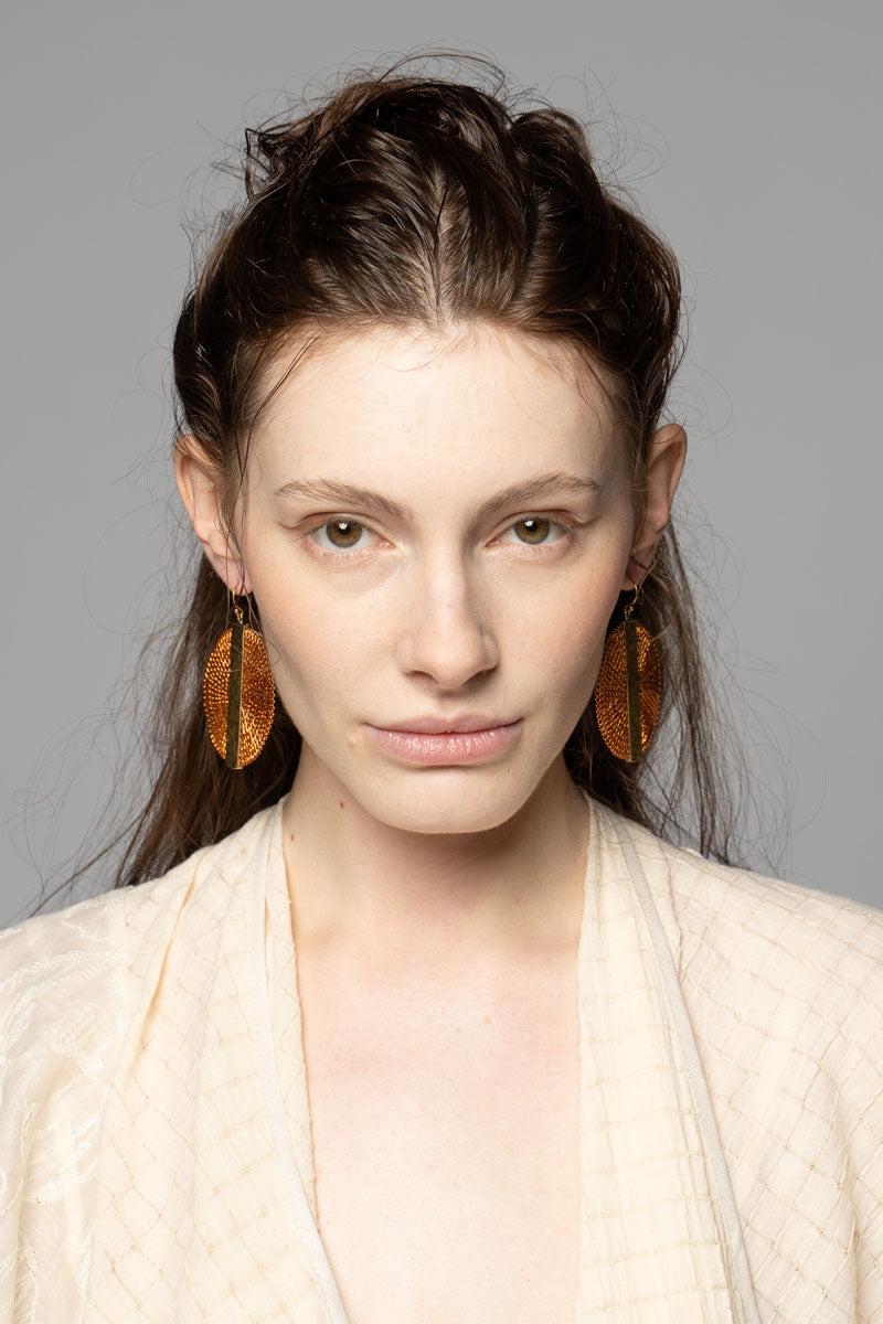 Vertical Earrings Orange Copper