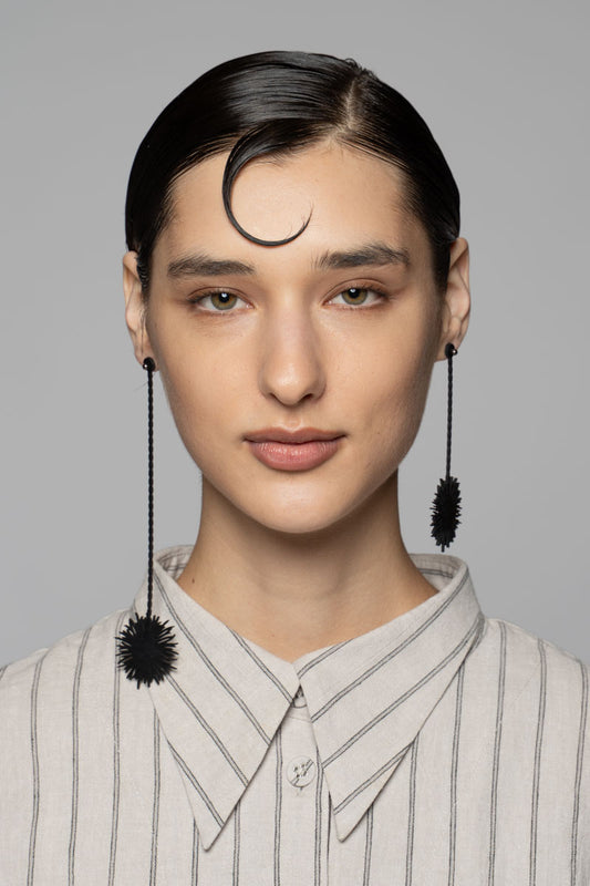 Pom Pom Earrings Blk
