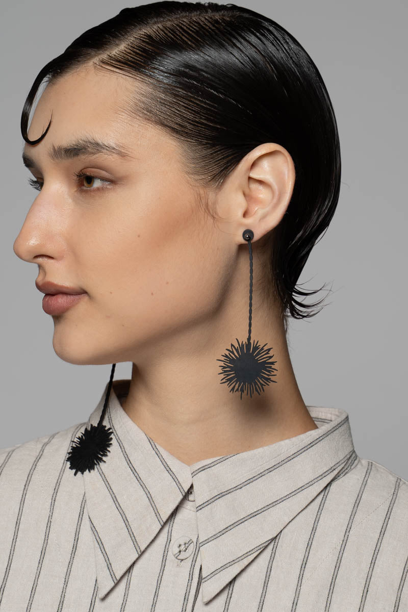 Pom Pom Earrings Blk