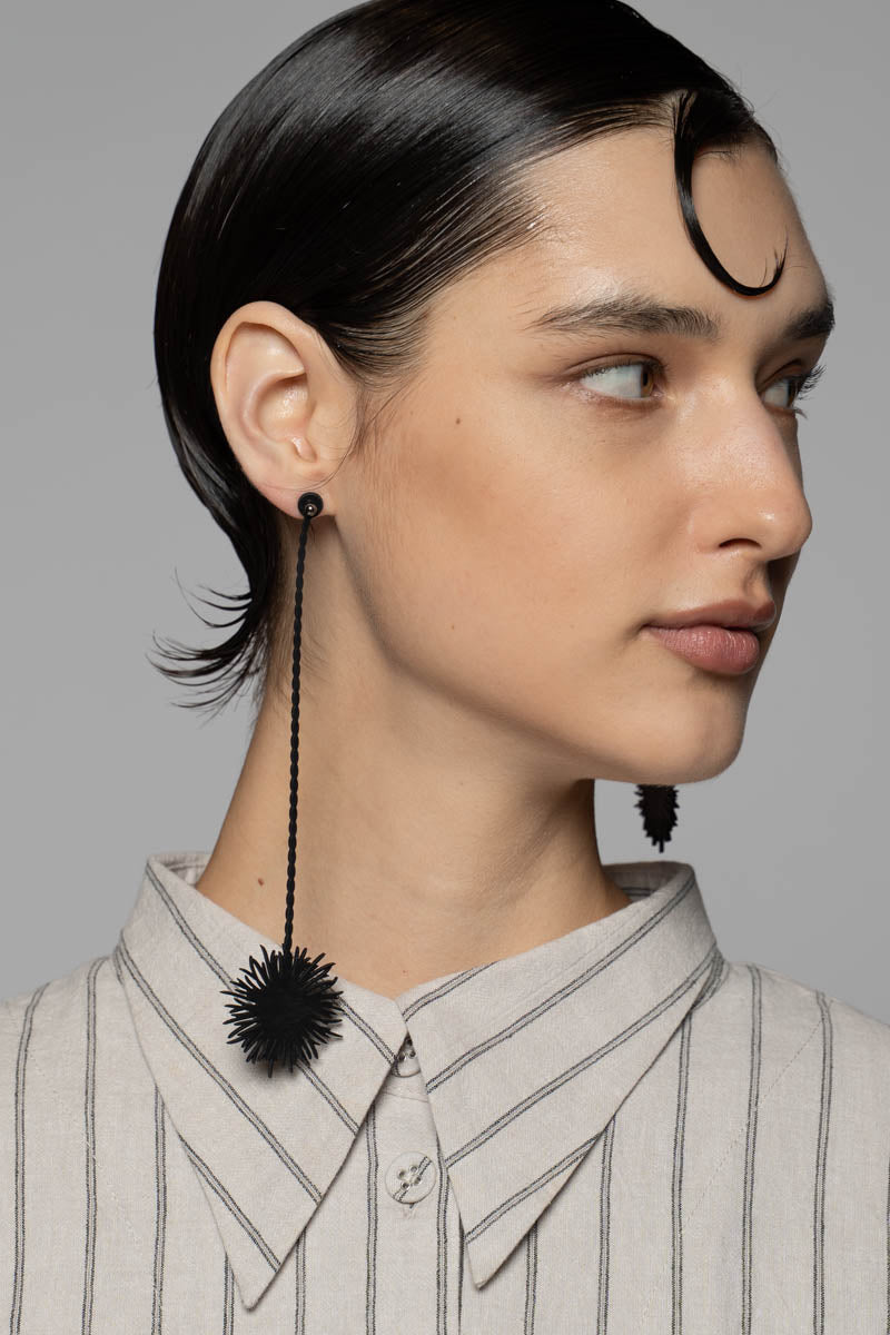 Pom Pom Earrings Blk