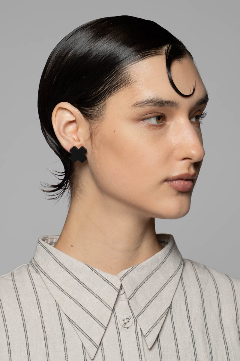 Batsu Maru Earrings Blk