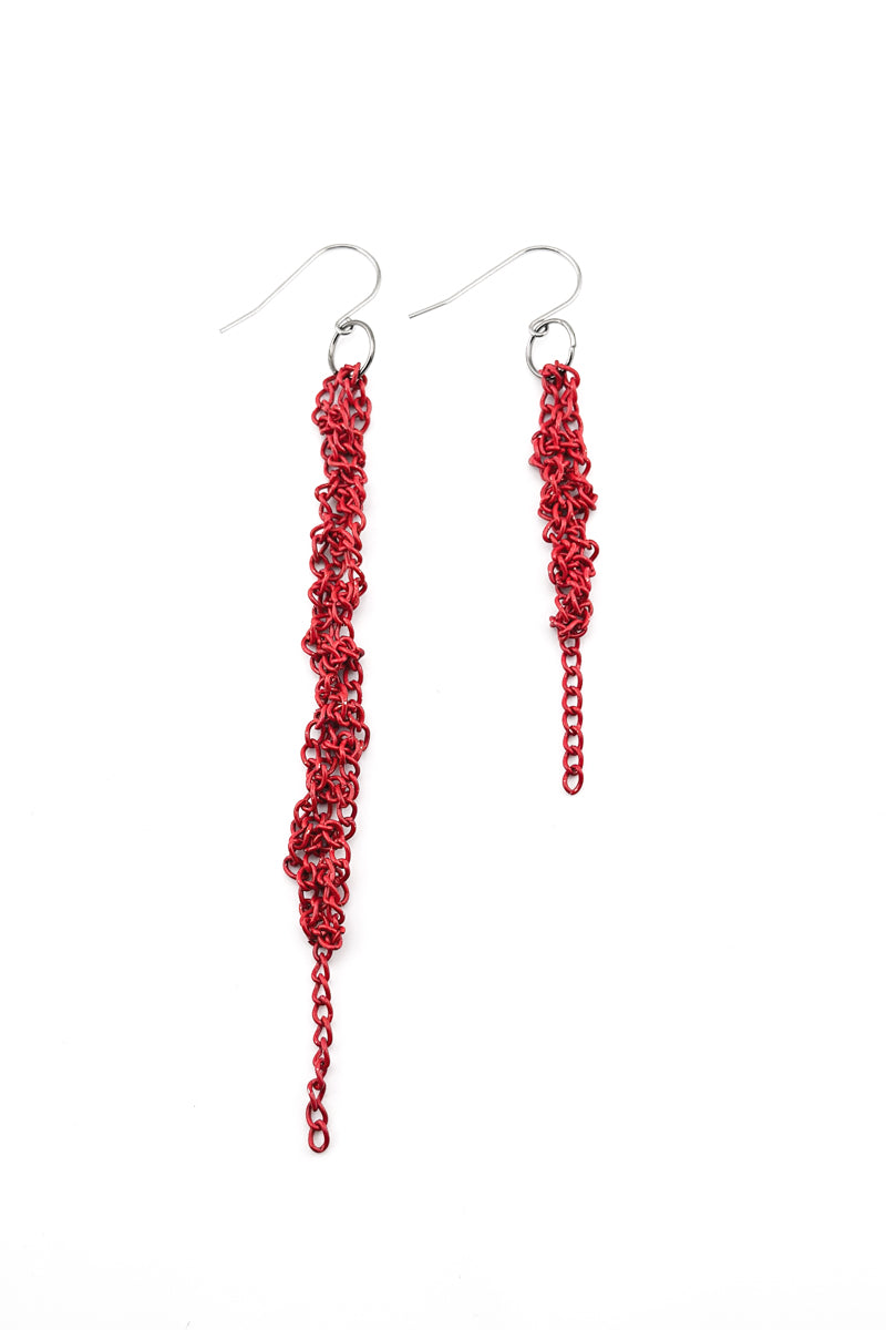 Tangle Chain Earrings Red