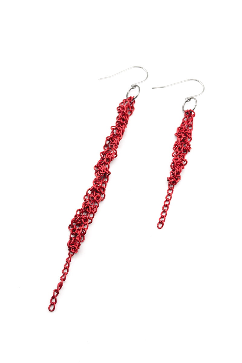 Tangle Chain Earrings Red