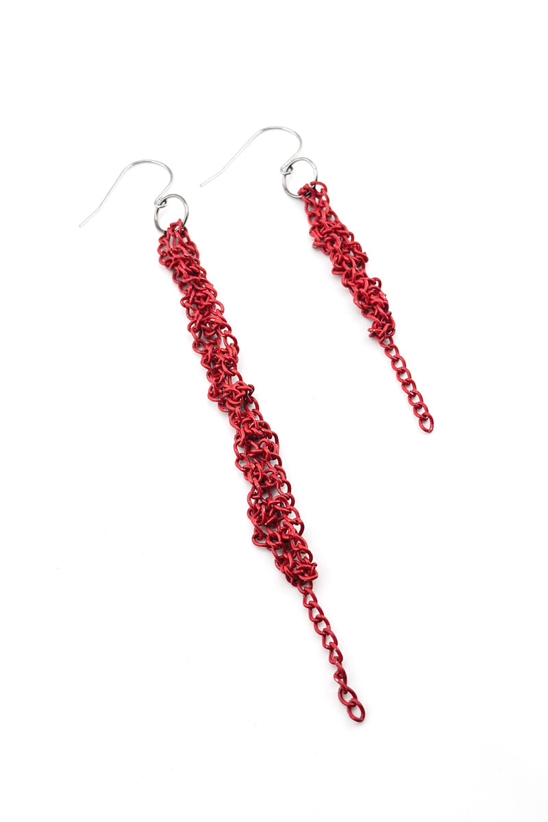 Tangle Chain Earrings Red