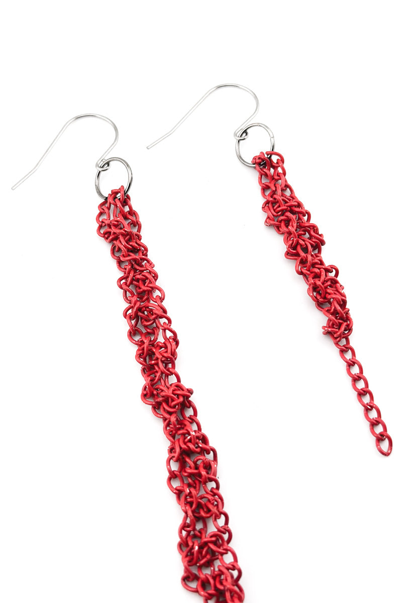 Tangle Chain Earrings Red