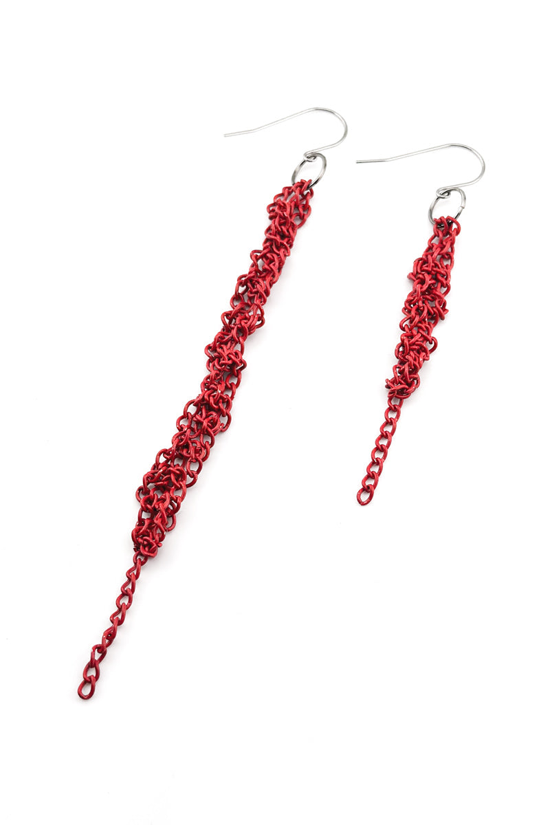 Tangle Chain Earrings Red