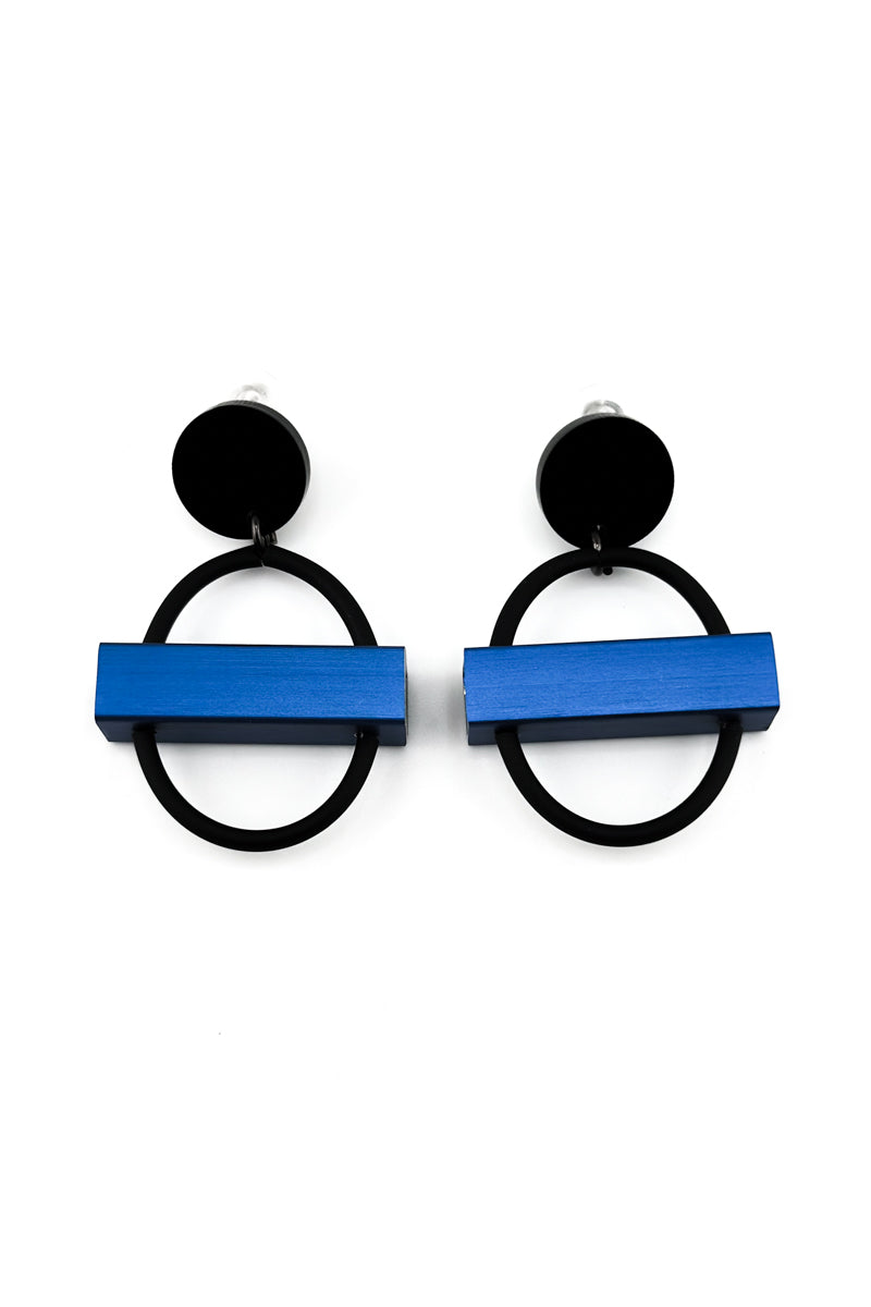 Mini Circle Square Earrings Blue