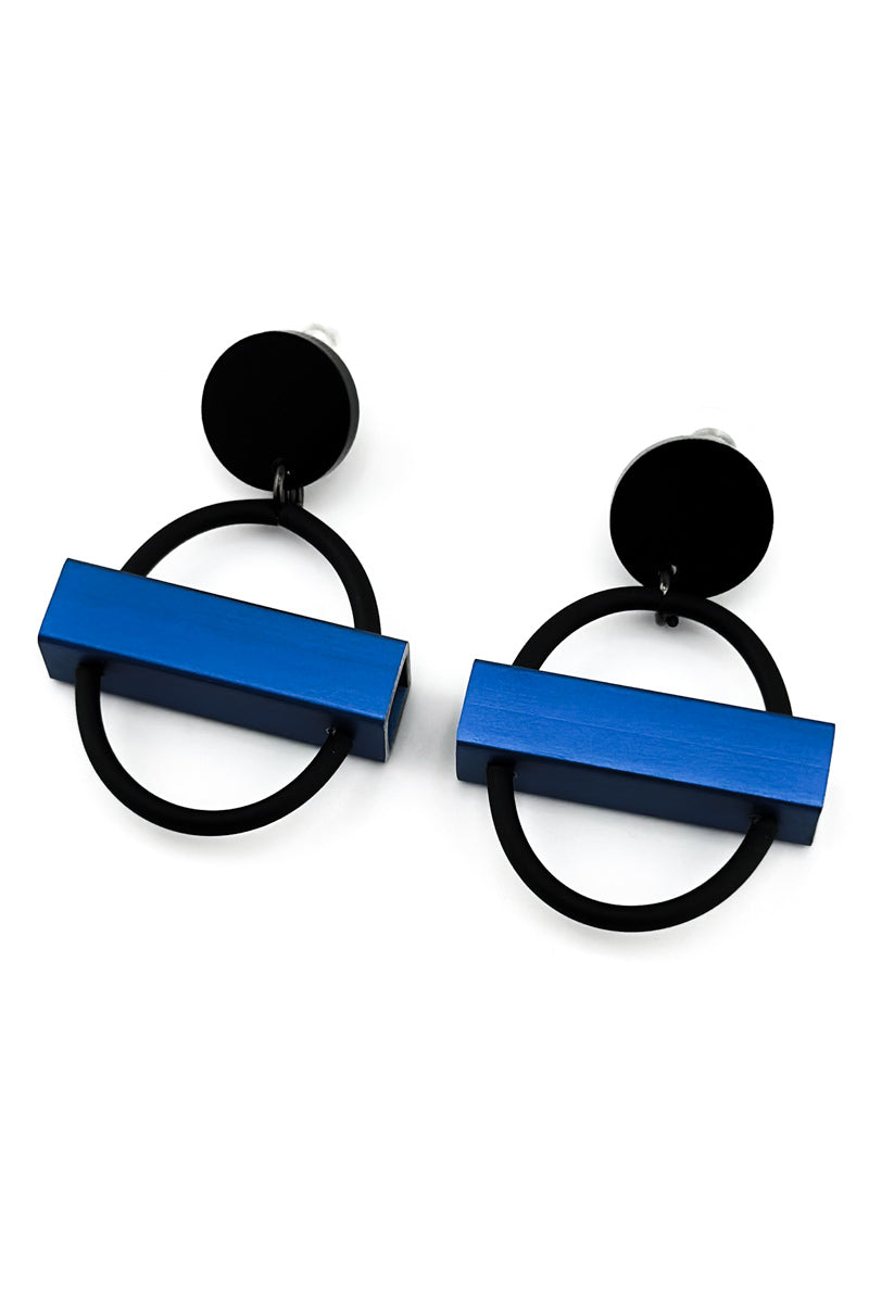Mini Circle Square Earrings Blue
