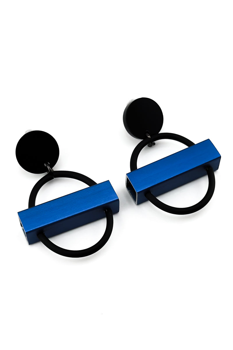 Mini Circle Square Earrings Blue
