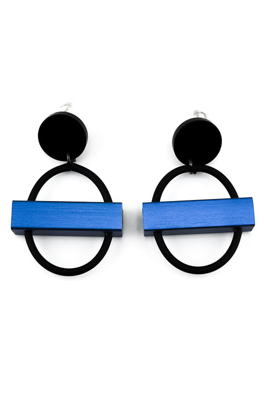 Mini Circle Square Earrings Blue