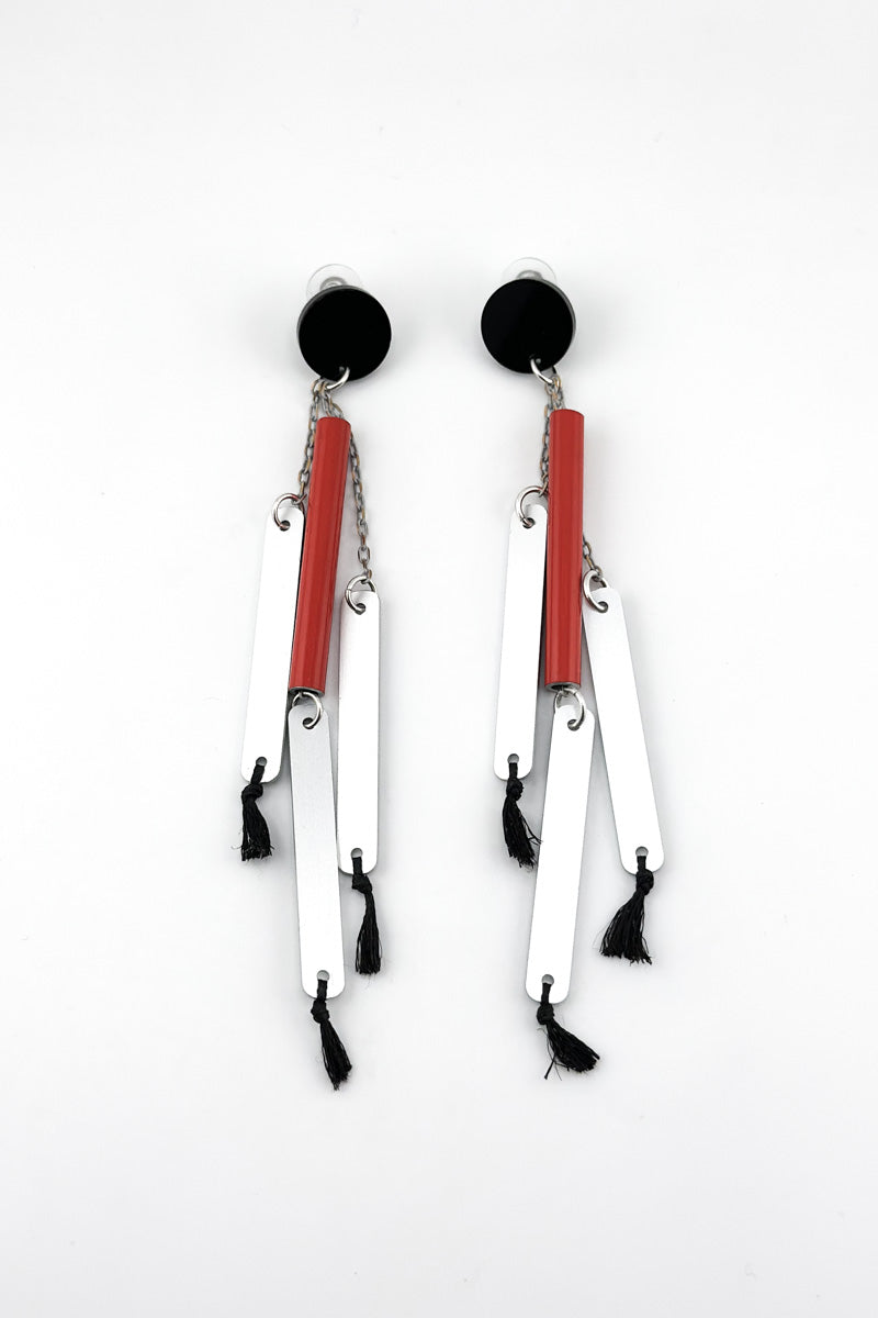 Thin Tube Drop Earring Red