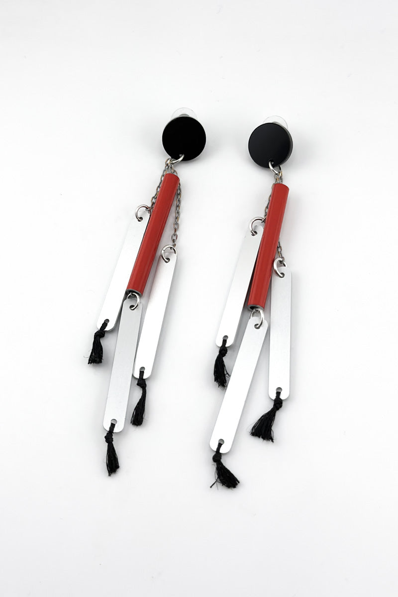Thin Tube Drop Earring Red