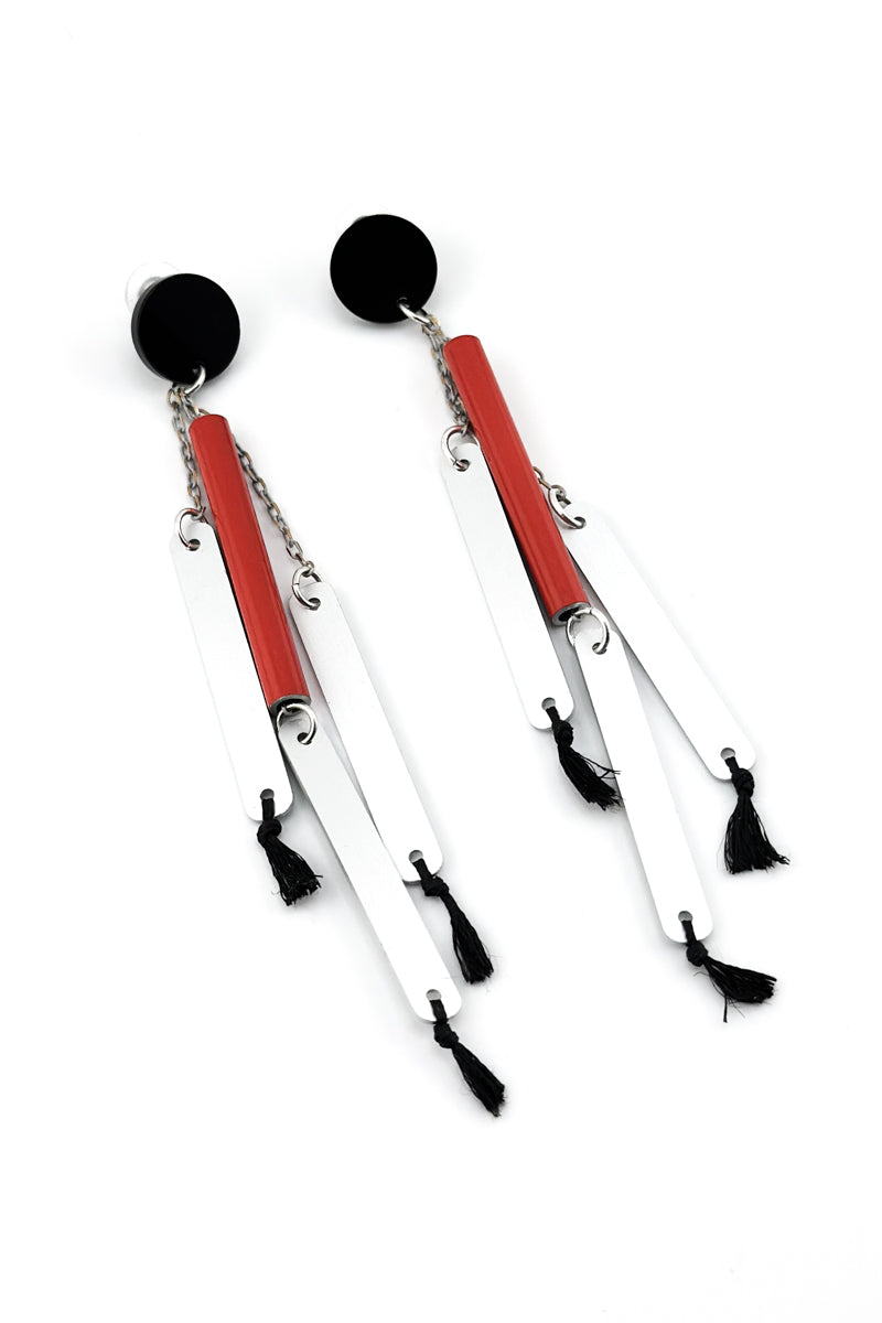 Thin Tube Drop Earring Red
