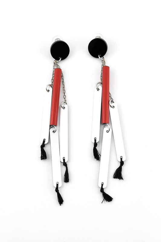 Thin Tube Drop Earring Red