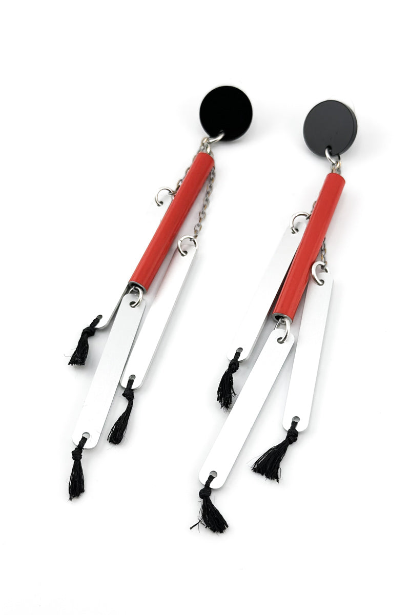 Thin Tube Drop Earring Red