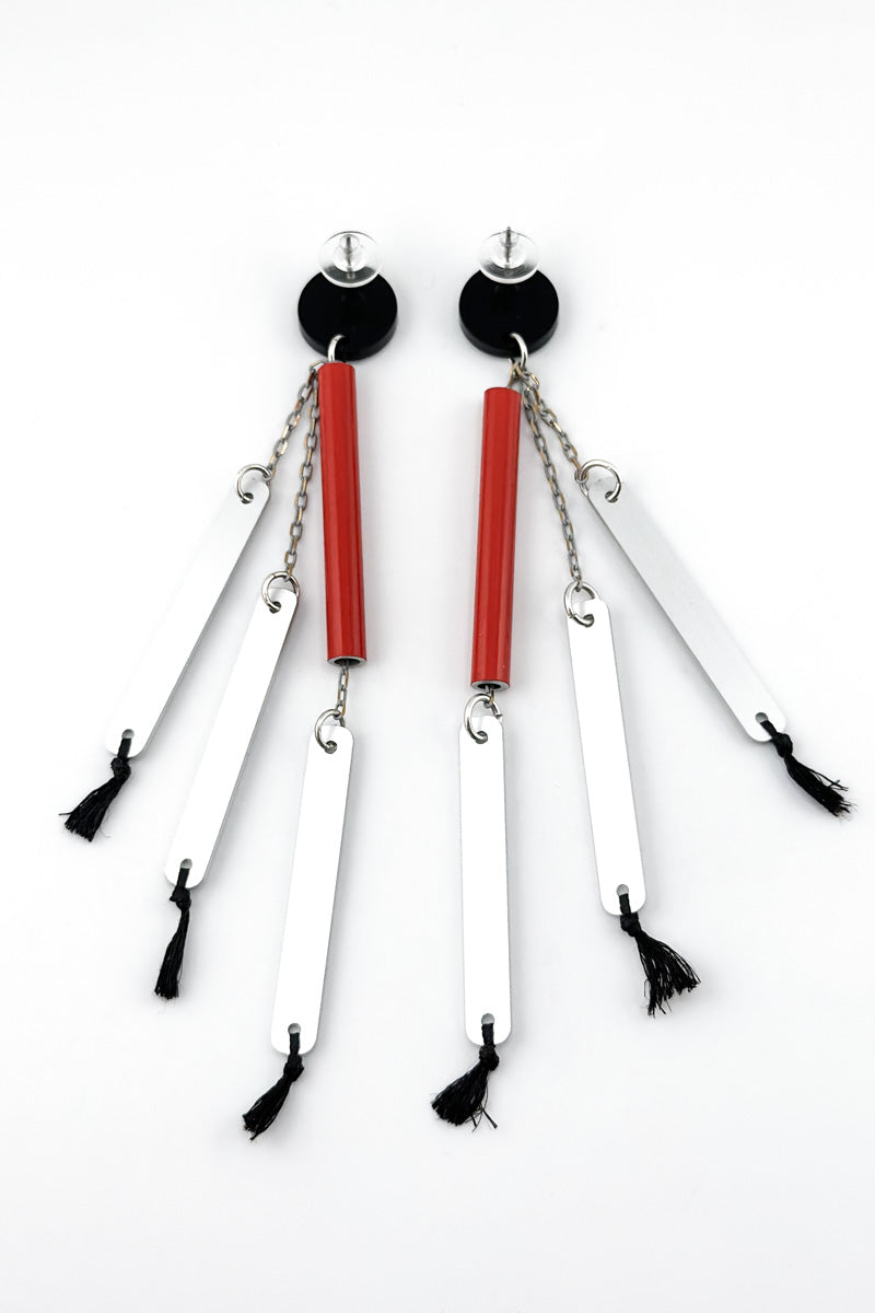 Thin Tube Drop Earring Red