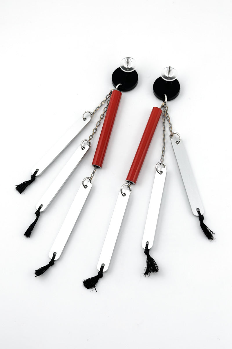 Thin Tube Drop Earring Red