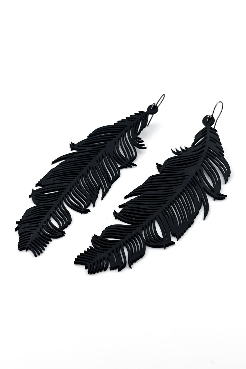 Feather Earrings Blk