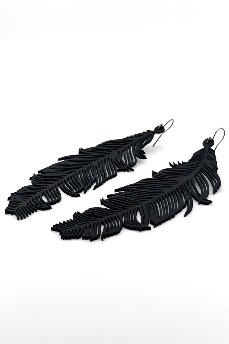 Feather Earrings Blk