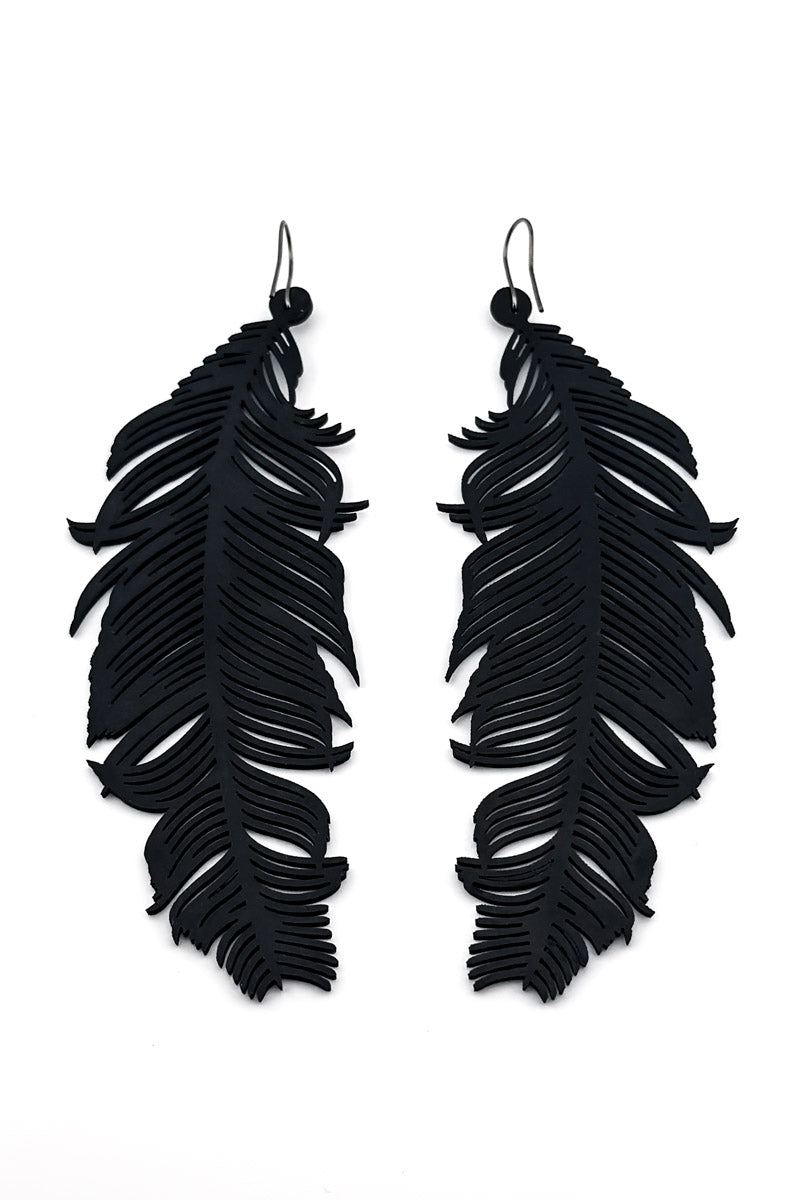 Feather Earrings Blk