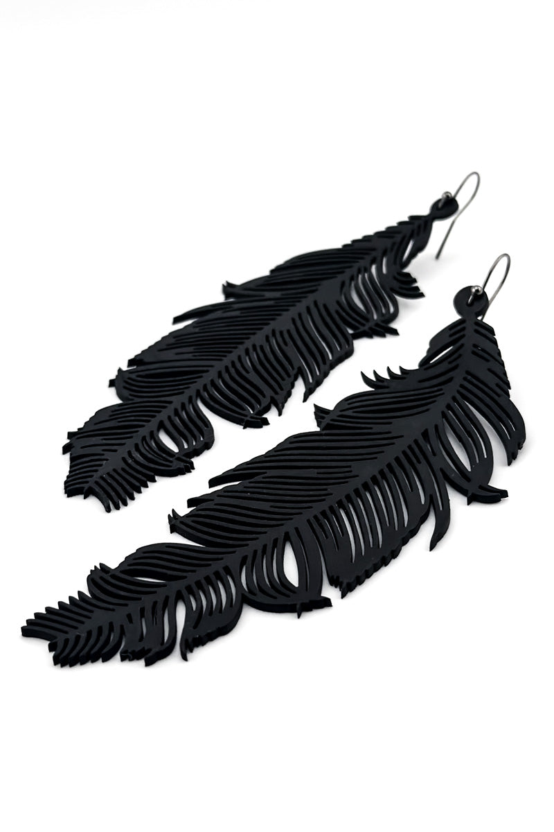 Feather Earrings Blk