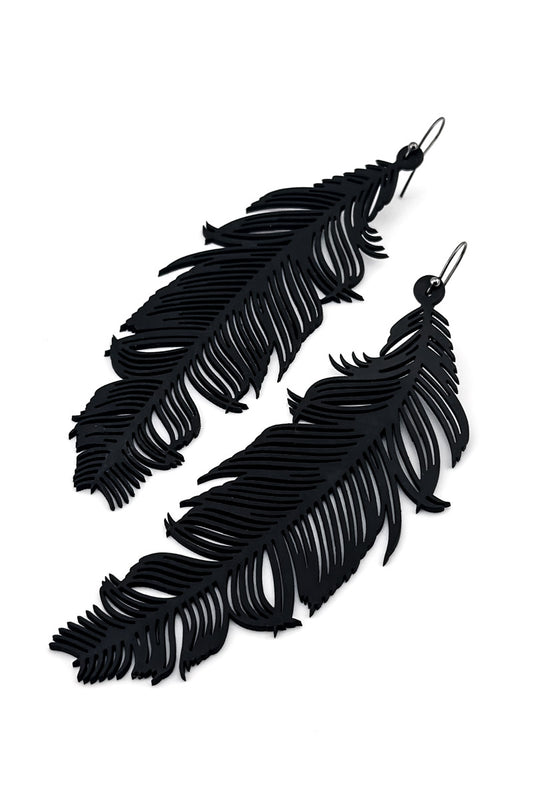 Feather Earrings Blk