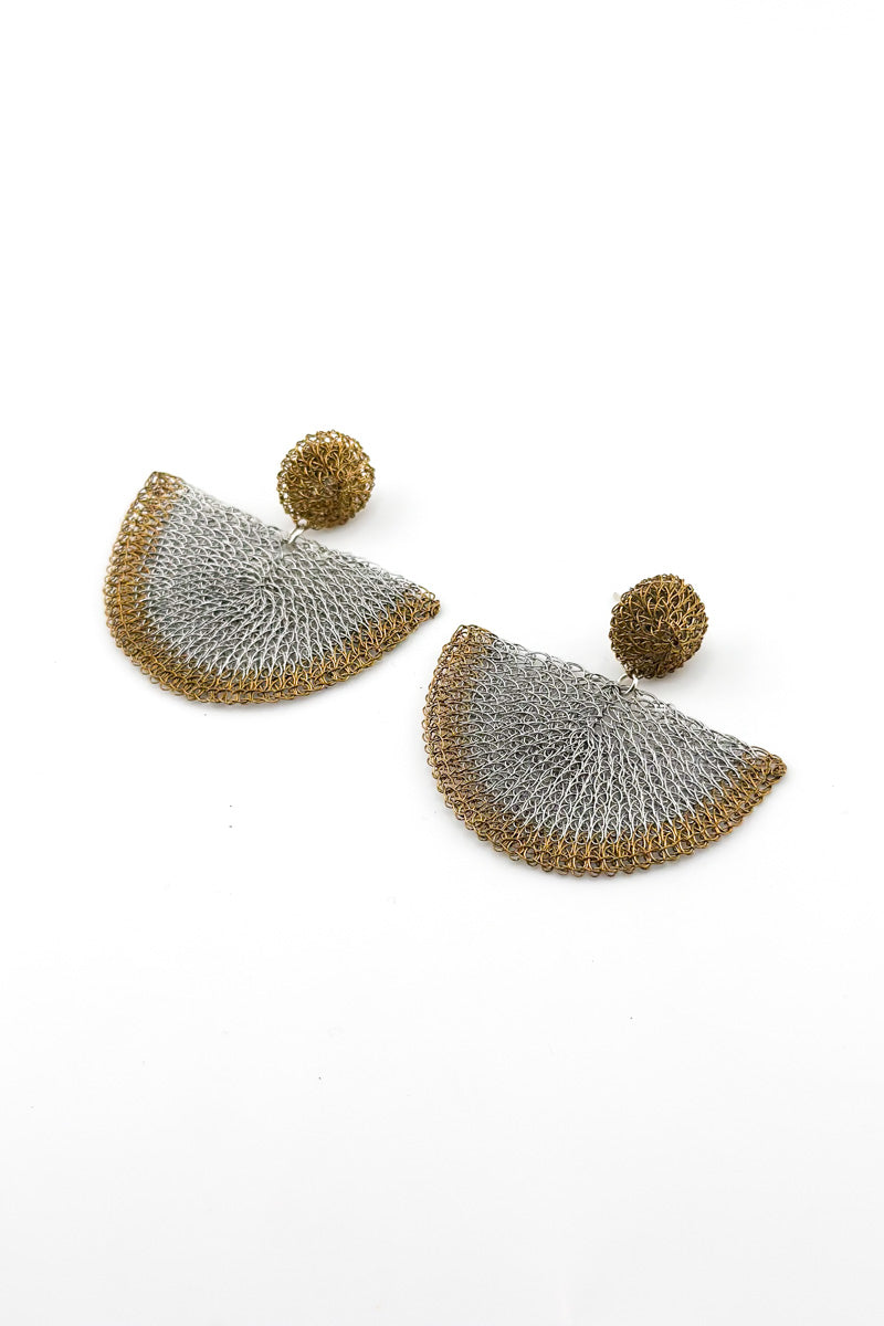 Fan Stud Earrings Stn/Brs