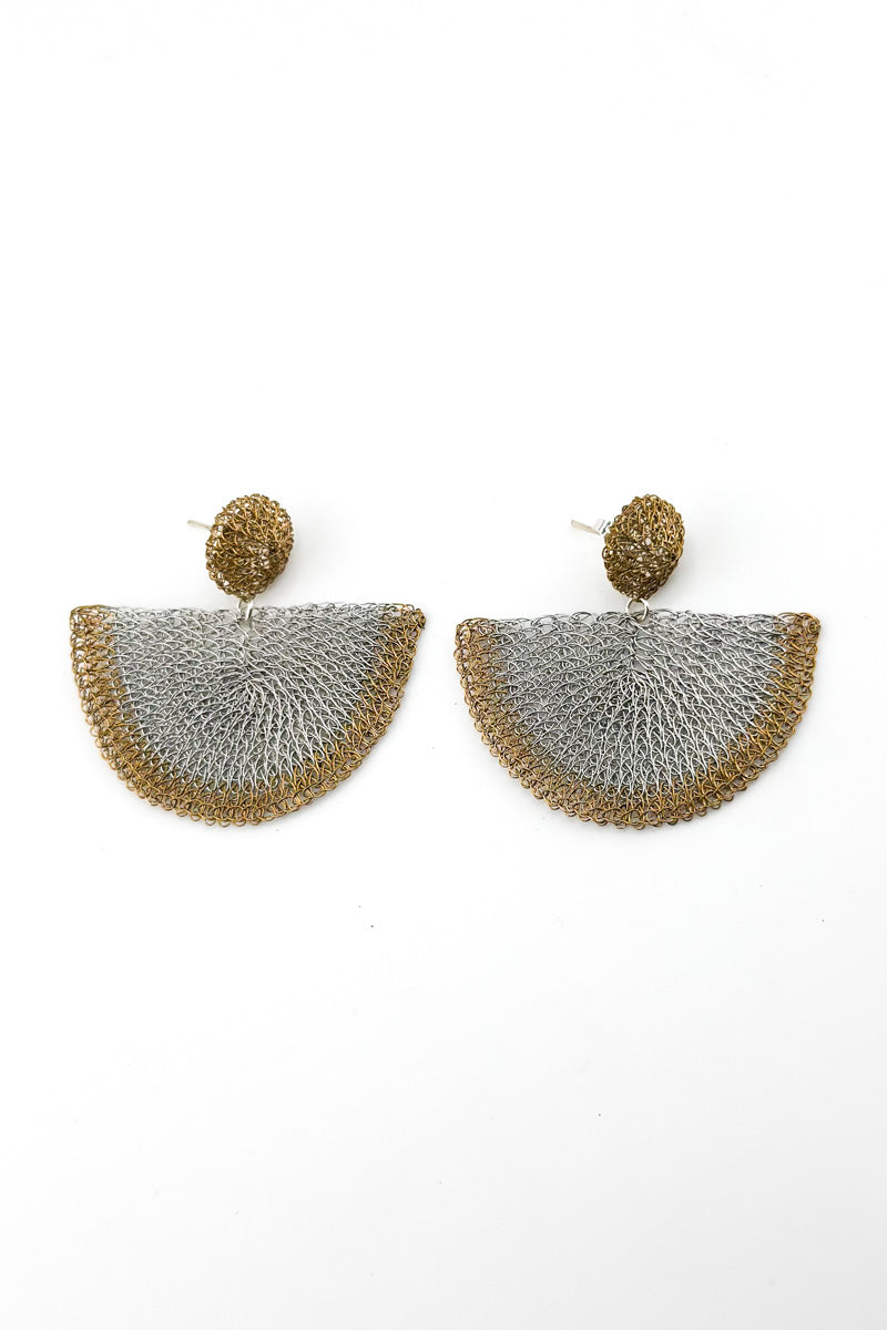 Fan Stud Earrings Stn/Brs
