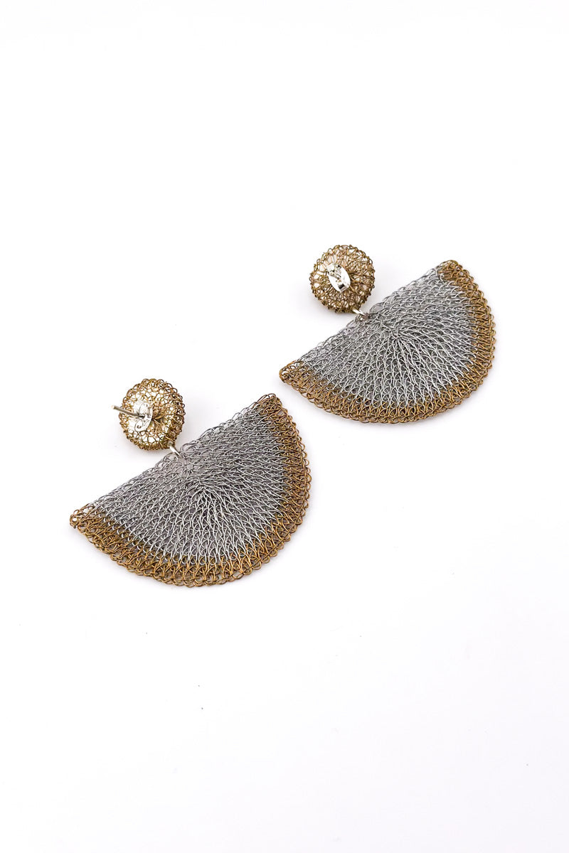 Fan Stud Earrings Stn/Brs