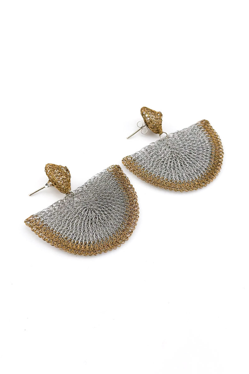 Fan Stud Earrings Stn/Brs
