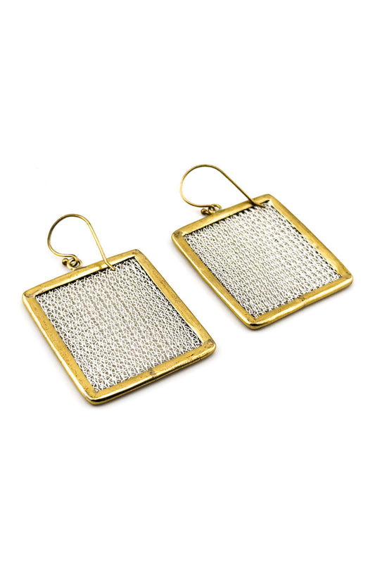 Square Frame Earrings Silver